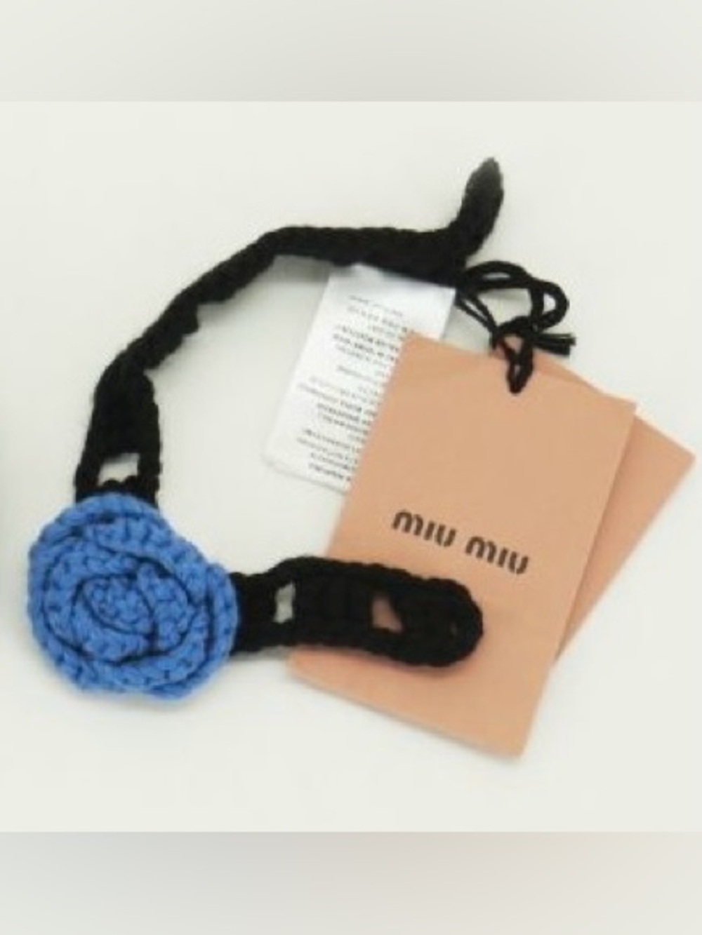 Miu Miu Black choker with Blue Crocheted Flower